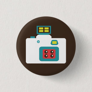 Colourful Instant Camera (White / Blue) Flair 1 Inch Round Button