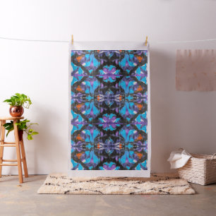 Colourful Interesting Abstract Design Blues Black Fabric
