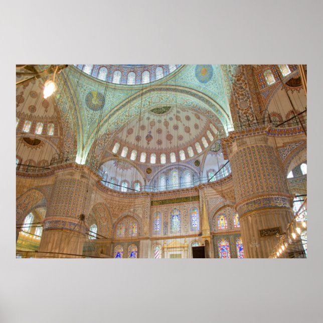 Colourful interior domed ceiling of Blue Mosque Poster (Front)