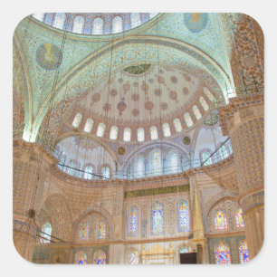 Colourful interior domed ceiling of Blue Mosque Square Sticker