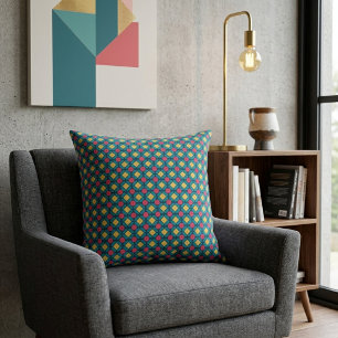 Colourful Interlocking Geometric Dot Square Design Throw Pillow