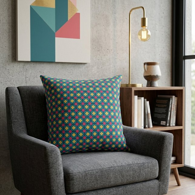 Colourful Interlocking Geometric Dot Square Design Throw Pillow (Creator Uploaded)
