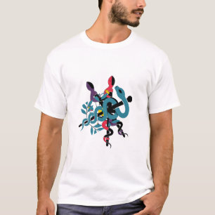 Colourful Intertwined Snakes Artistic Botanical T- T-Shirt