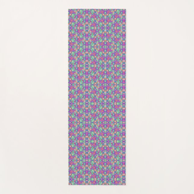 Colourful, intricate floral pattern on a long  yoga mat (Front)