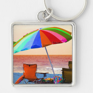 Colourful invert beach umbrella and chairs on keychain