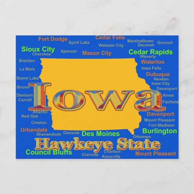 Colourful Iowa State Pride Map Silhouette Postcard (Front)