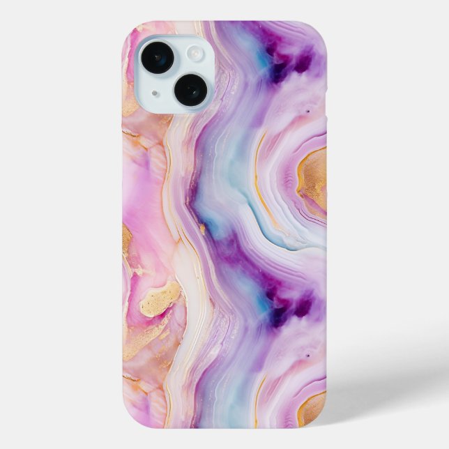 Colourful iPhone 15 Case Agate Vibrant Marbled Gem (Back)