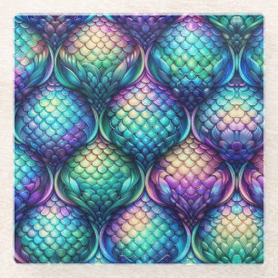 Colourful/iridescent aquatic scales glass coaster
