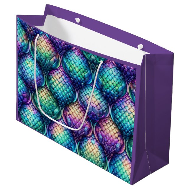 Colourful/iridescent aquatic scales large gift bag (Front Angled)