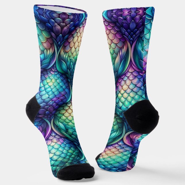 Colourful/iridescent aquatic scales socks (Angled)