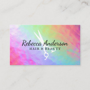 Colourful Iridescent Background   Salon Scissors Business Card