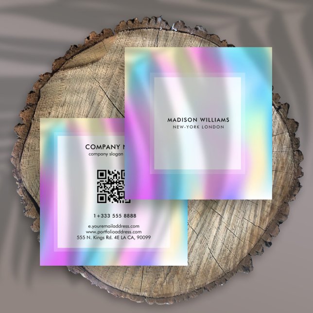 Colourful iridescent background square business card (Creator Uploaded)