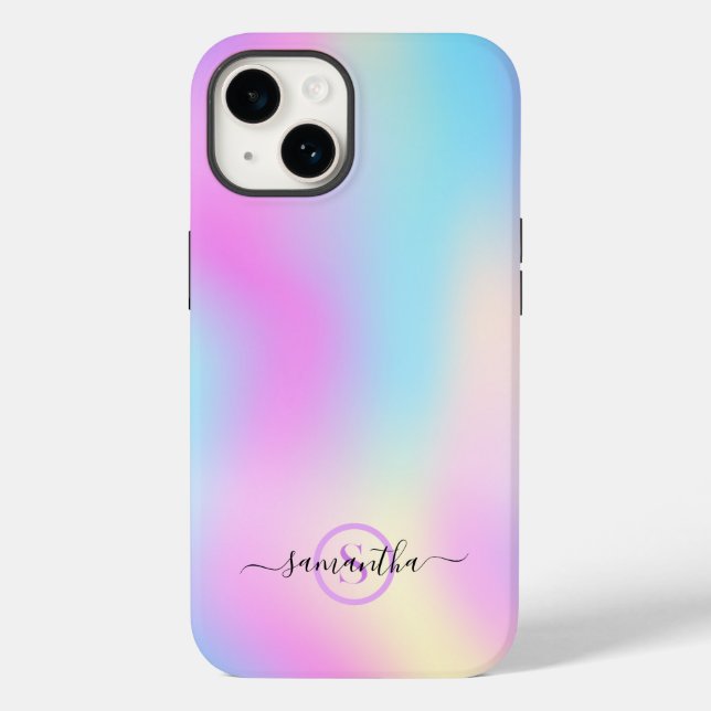Colourful iridescent background, typography monogr Case-Mate iPhone case (Back)