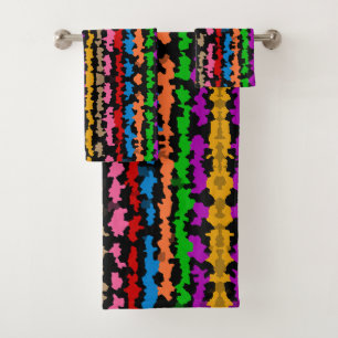 Colourful Irregular Abstract Design Black Bath Towel Set