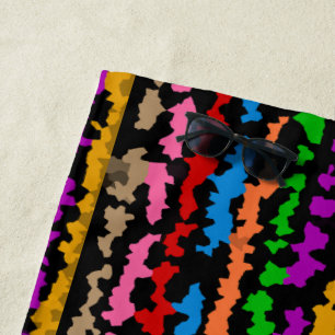 Colourful Irregular Abstract Design Black  Beach Towel