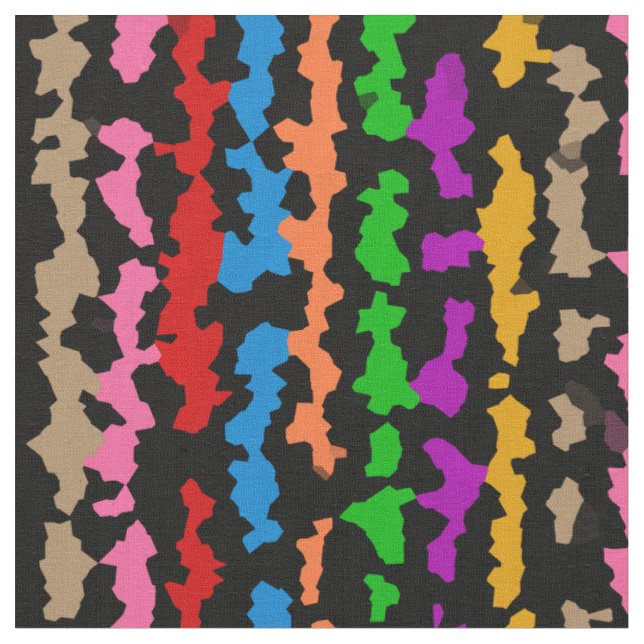 Colourful Irregular Abstract Design Black  Fabric (Close Up)