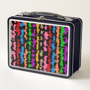 Colourful Irregular Abstract Design Black Metal Lunch Box