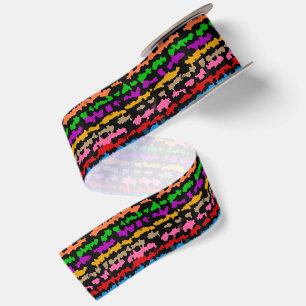 Colourful Irregular Abstract Design Black Satin Ribbon