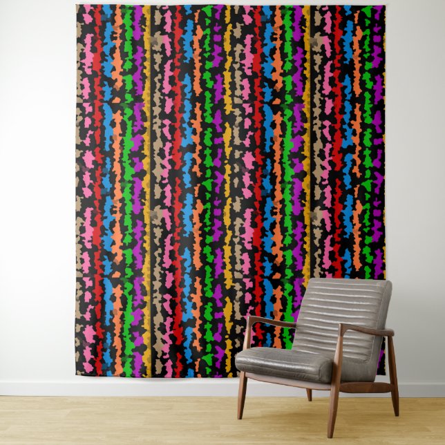 Colourful Irregular Abstract Design Black  Tapestry (In Situ)