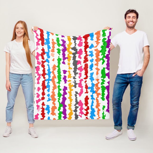Colourful Irregular Abstract Design White Fleece Blanket (In Situ)