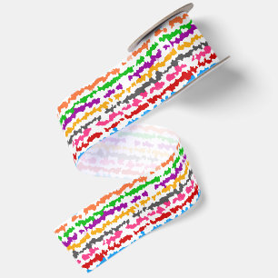 Colourful Irregular Abstract Design White Satin Ribbon