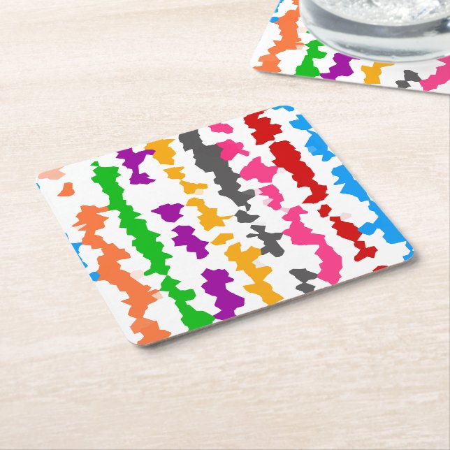 Colourful Irregular Abstract Design White Square Paper Coaster (Angled)