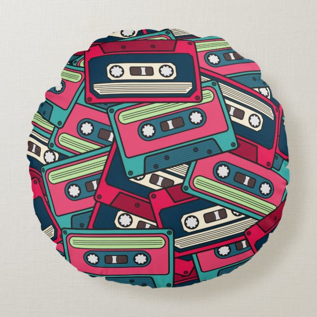 Colourful Irregular Seamless Cassette Pattern. Uni Round Pillow (Front)