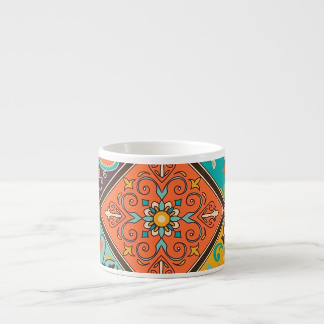 Colourful Islamic-inspired patchwork tile. Espresso Cup (Front)