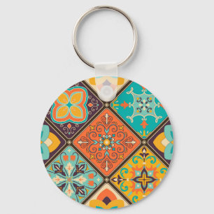 Colourful Islamic-inspired patchwork tile. Keychain