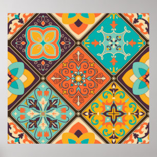 Colourful Islamic-inspired patchwork tile. Poster