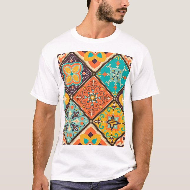 Colourful Islamic-inspired patchwork tile. T-Shirt (Front)