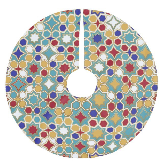 Colourful Islamic Mosaic Seamless Pattern Brushed Polyester Tree Skirt (Front)
