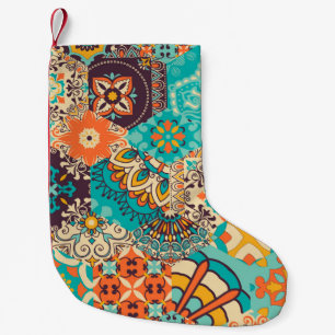 Colourful Islamic Patchwork Tile Small Christmas Stocking