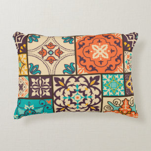 Colourful Islamic Patchwork: Vintage Tile. Accent Pillow