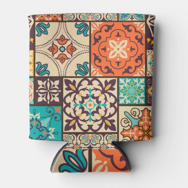 Colourful Islamic Patchwork: Vintage Tile. Can Cooler (Front)