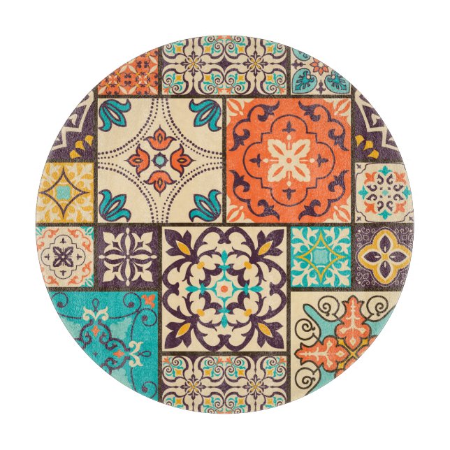 Colourful Islamic Patchwork: Vintage Tile. Cutting Board (Front)