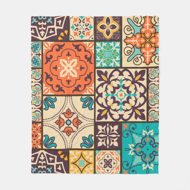 Colourful Islamic Patchwork: Vintage Tile. Fleece Blanket (Front)