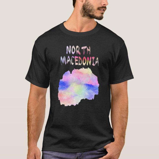 Colourful Isolated North Macedonia Map In Watercol T-Shirt (Front)