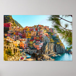 Colourful Italy hillside Sea Houses Poster