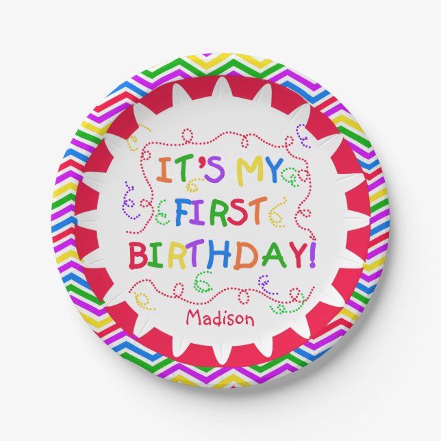 Colourful It's My First Happy Birthday Paper Paper Plate (Front)