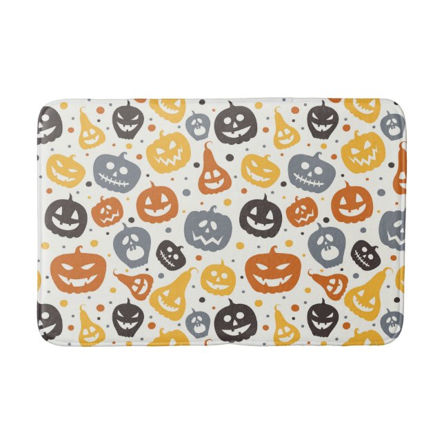 Colourful Jack-O'-Lantern Faces Pattern Bath Mat (Front)