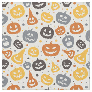 Colourful Jack-O'-Lantern Faces Pattern Fabric