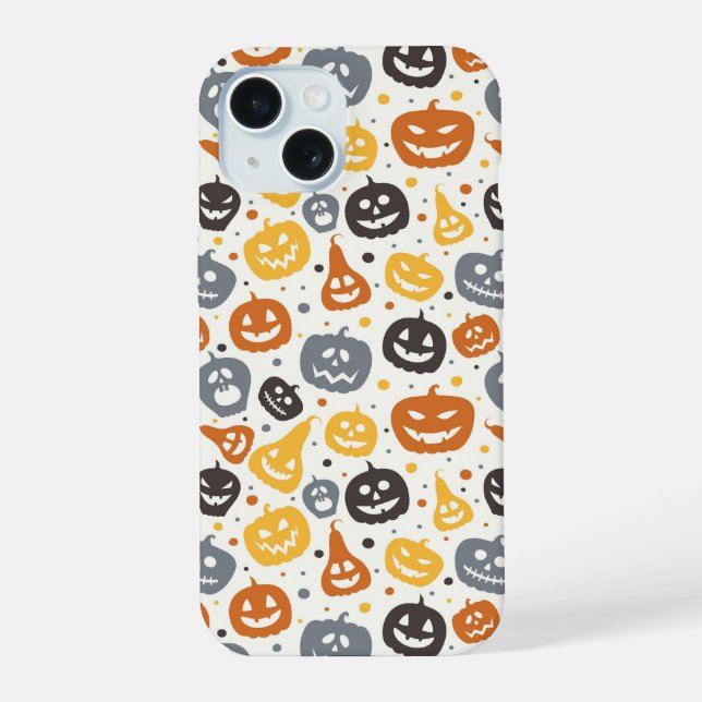 Colourful Jack-O'-Lantern Faces Pattern iPhone 15 Case (Back)