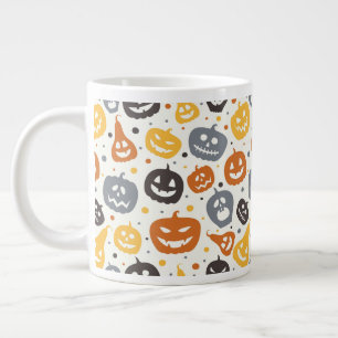 Colourful Jack-O'-Lantern Faces Pattern Large Coffee Mug