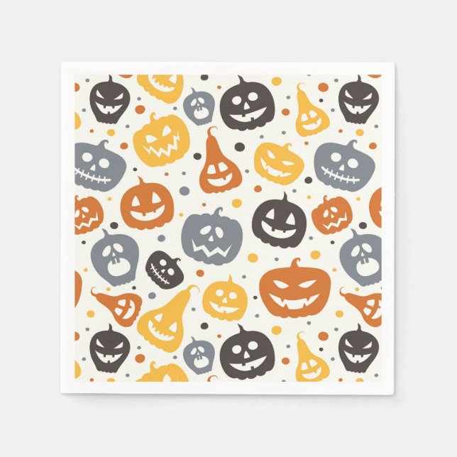 Colourful Jack-O'-Lantern Faces Pattern Napkin (Front)