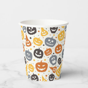 Colourful Jack-O'-Lantern Faces Pattern Paper Cups