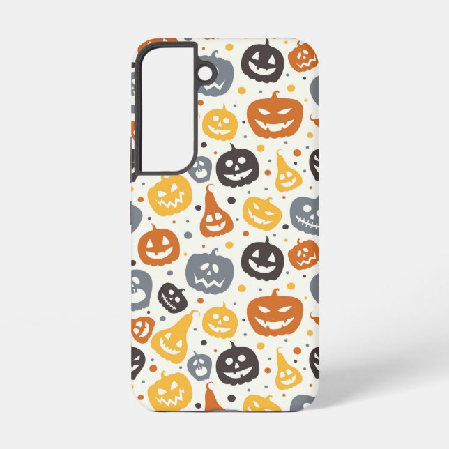 Colourful Jack-O'-Lantern Faces Pattern Samsung Galaxy S22 Case (Back)