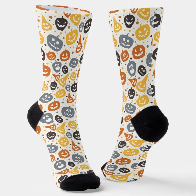 Colourful Jack-O'-Lantern Faces Pattern Socks (Angled)