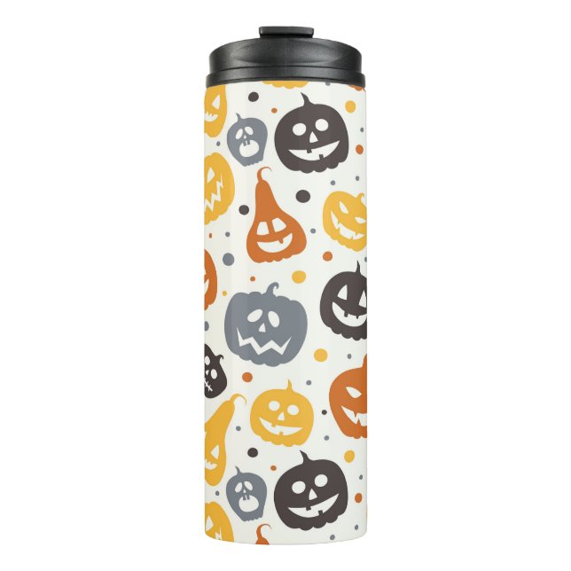 Colourful Jack-O'-Lantern Faces Pattern Thermal Tumbler (Front)