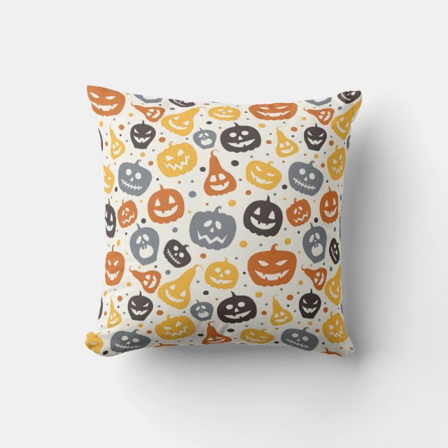 Colourful Jack-O'-Lantern Faces Pattern Throw Pillow (Front)
